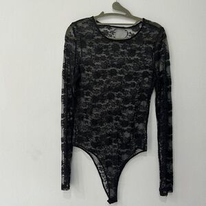 Ladies Long Sleeve Floral Lace Leotard Bodysuits Top Sz M